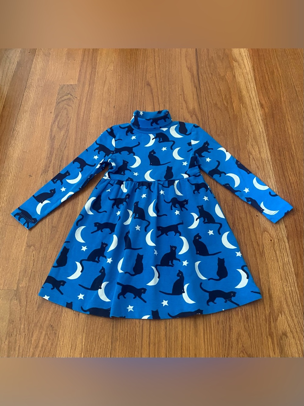 Mini Boden Blue Cat & Moon Turtleneck Dress